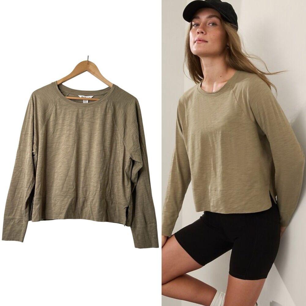 Athleta Top Women's L Slub Everyday Essential Moss Boxy Oversized Casual Travel
